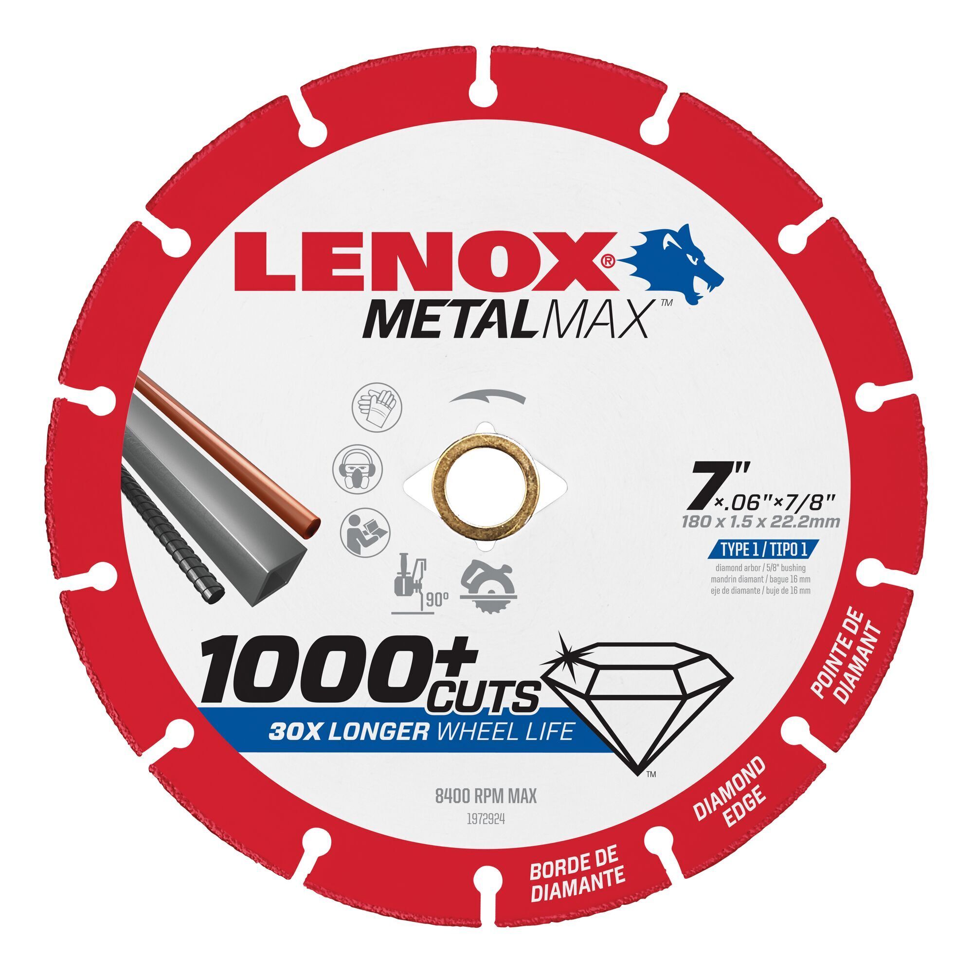 LENOX Tools Metalmax Cut Off Wheel, Diamond Edge, 7-Inch X 7/8-Inch 1972924